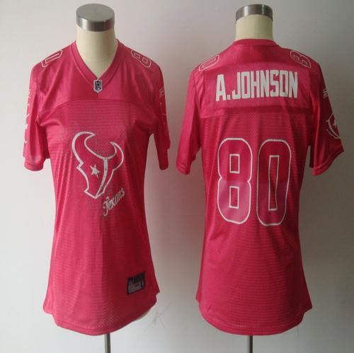 Texans #80 A.Johnson Pink 2011 Women's Fem Fan Stitched NFL Jersey - Click Image to Close